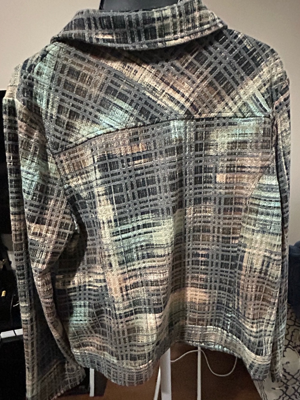 erin london Plaid Zip-Front Jacket in Gray, Brown & Cream - Picture 2 of 3
